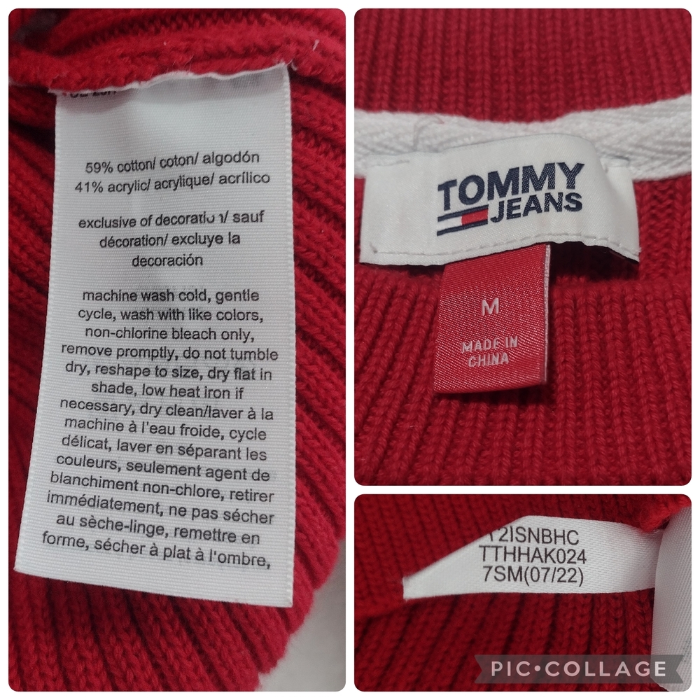 Tommy Hilfiger Tommy Jeans Red Striped Ribbed Knit Crewneck Sweater Size M - Picture 10 of 10